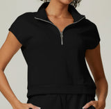 Serpente Zip Polo Crop Top – Black