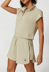 Serpente Zip Polo Crop Top – Beige