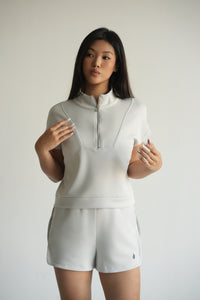 Serpente Zip Polo Crop Top – Mist White