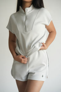 Serpente Zip Polo Crop Top – Mist White