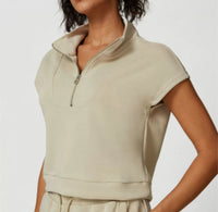 Serpente Zip Polo Crop Top – Beige