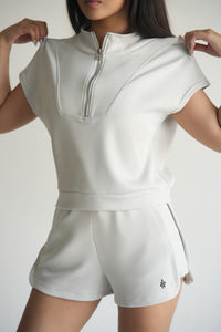 Serpente Zip Polo Crop Top – Mist White
